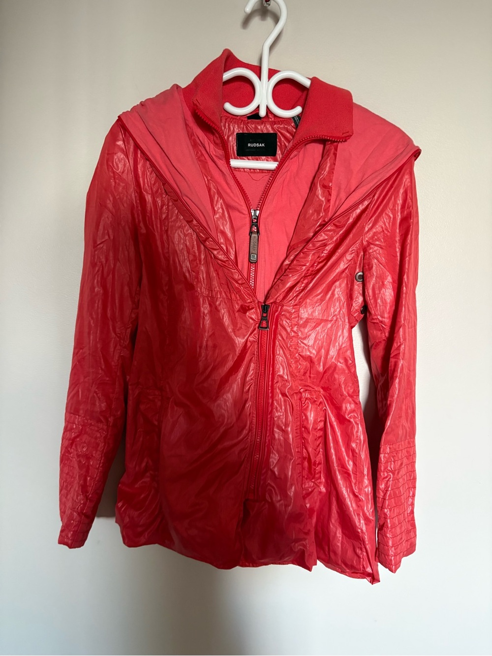 RUDSAK Women's Red Hooded Bomber Jacket